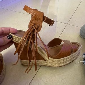 Valentino Fringe Brown Leather Wedge